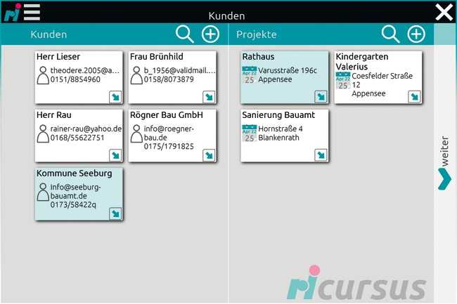 Kunden- und Projektübersicht in der Software RiCursus | Foto: Ritec