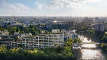 Berliner Hochhaus mit Dach-Park und zwölf Meter hohen Bäumen